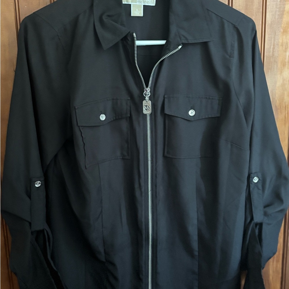 Michael Kors womens Black Buttoned Zip-Up blouse